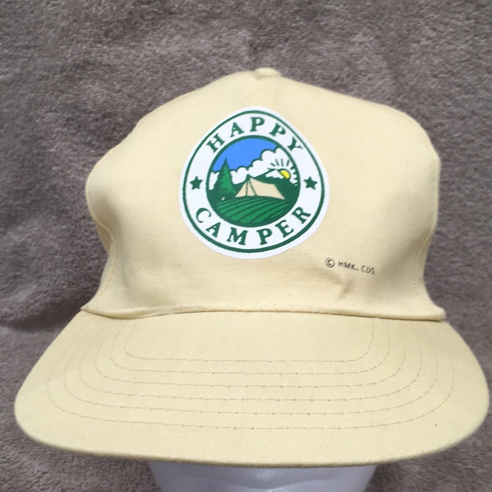 Happy camper baseball hat. new w/tag cream color
